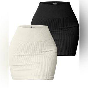 OQQ Women's 2 Piece Skirts Basic Versatile Stretchy Ribbed High Waist Mini Skirt